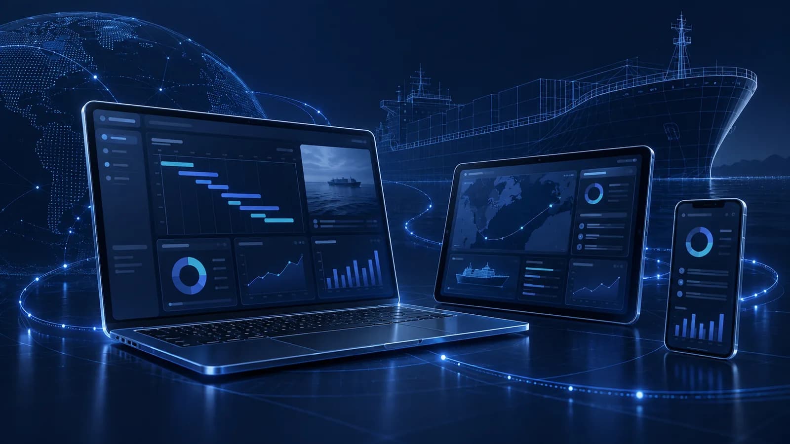 Concept visualization of connected web, tablet and mobile applications for maritime operations