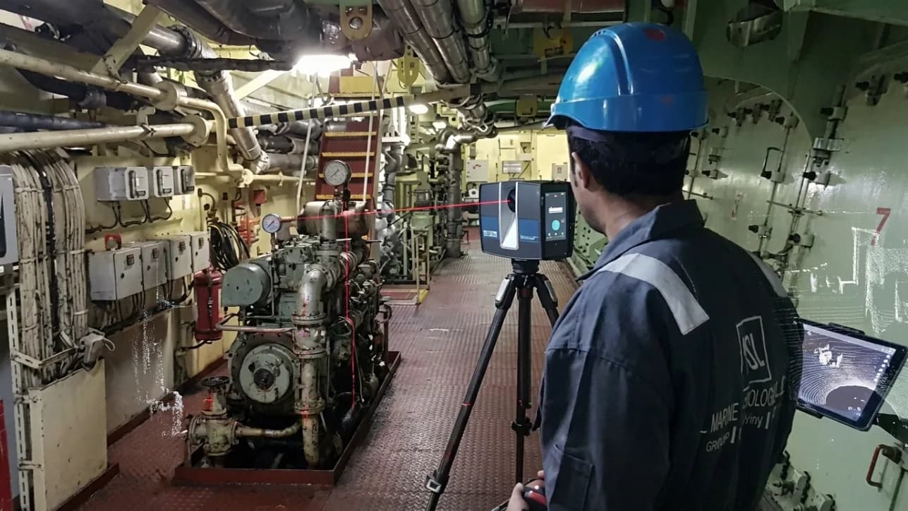 Marine surveyor documenting equipment on board a vessel